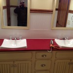 red bathroom sink