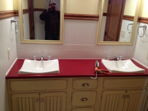 red bathroom sink